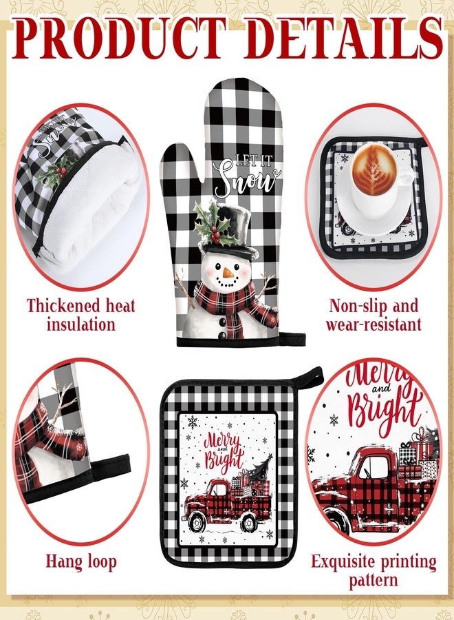 Fourluoo 10 Pcs Christmas Kitchen Decor Sets, 4 White and Black Plaid Kitchen Dish Towels 2 Farmhouse Pot Holders 2 Buffalo Check Oven Mitts Glove Rustic Non Slip Rugs and Mats for Home Decorations Mom Gifts - Image 4